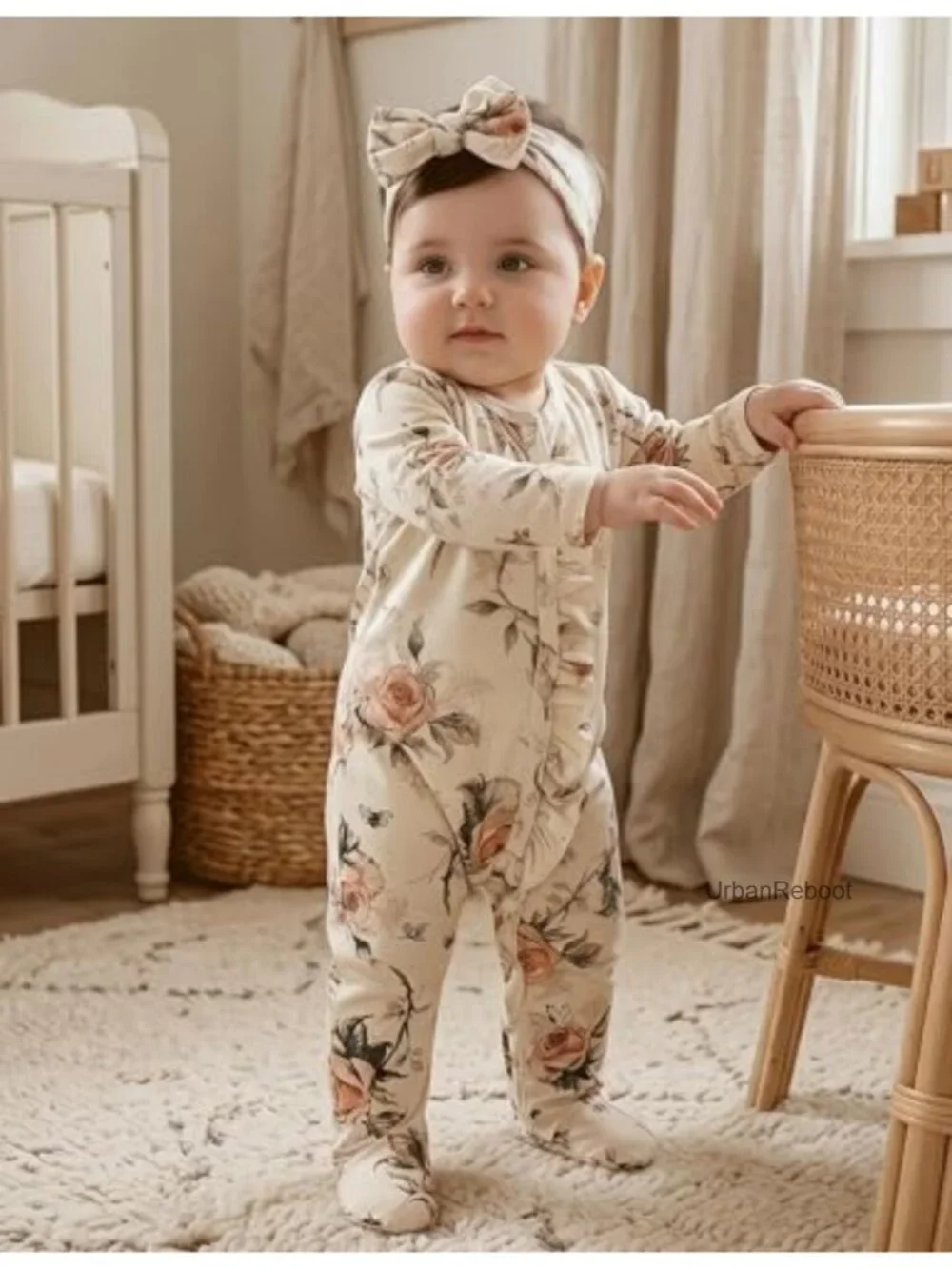 Baby Girl Footed Romper Ruffle Jumpsuit Newborn Coming Home Outfit Cotton Blend
